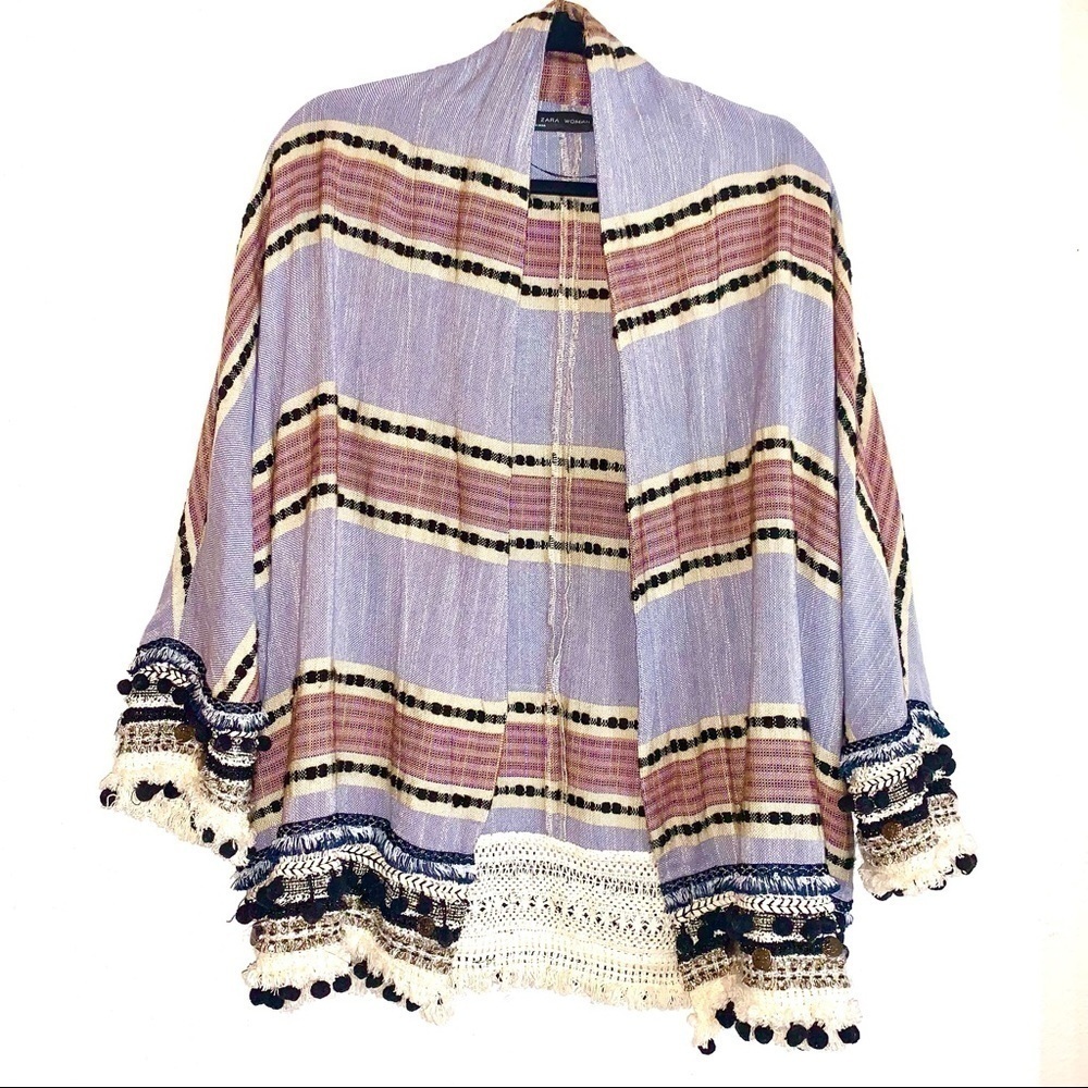 Zara Woman XL Poncho Cardigan Ethnic Stripes